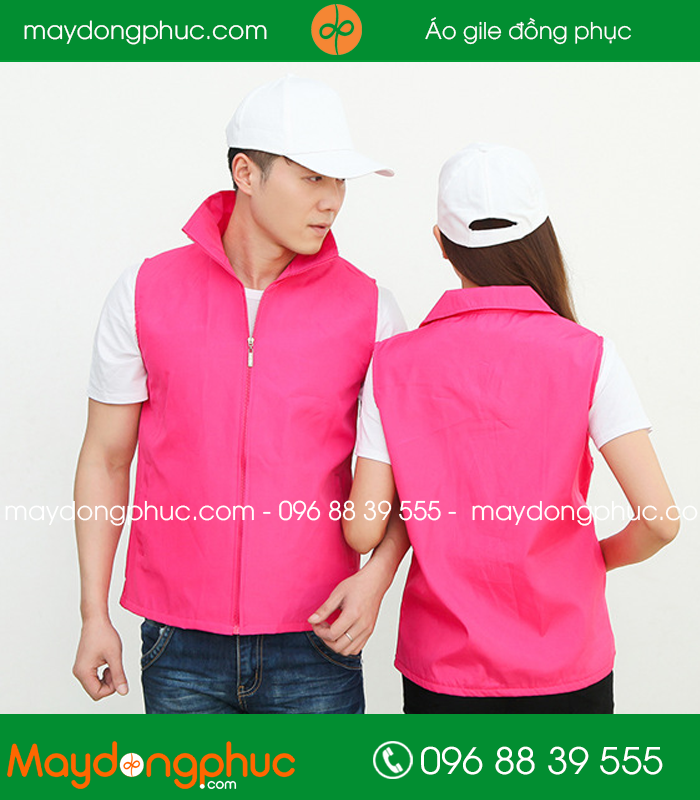 Mẫu áo gile công nhân màu Hồng